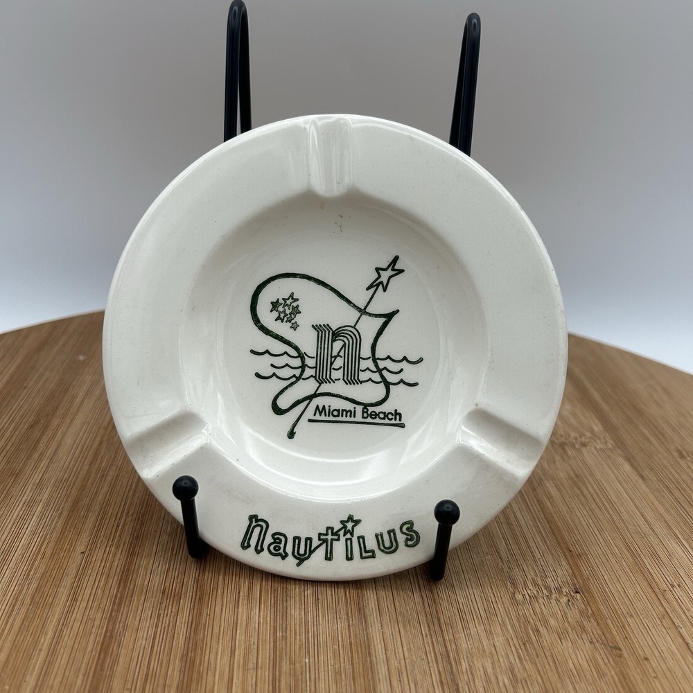 Vintage MCM The Nautilus Miami Beach Ceramic Ashtray, Royal China USA 5.5" Diam